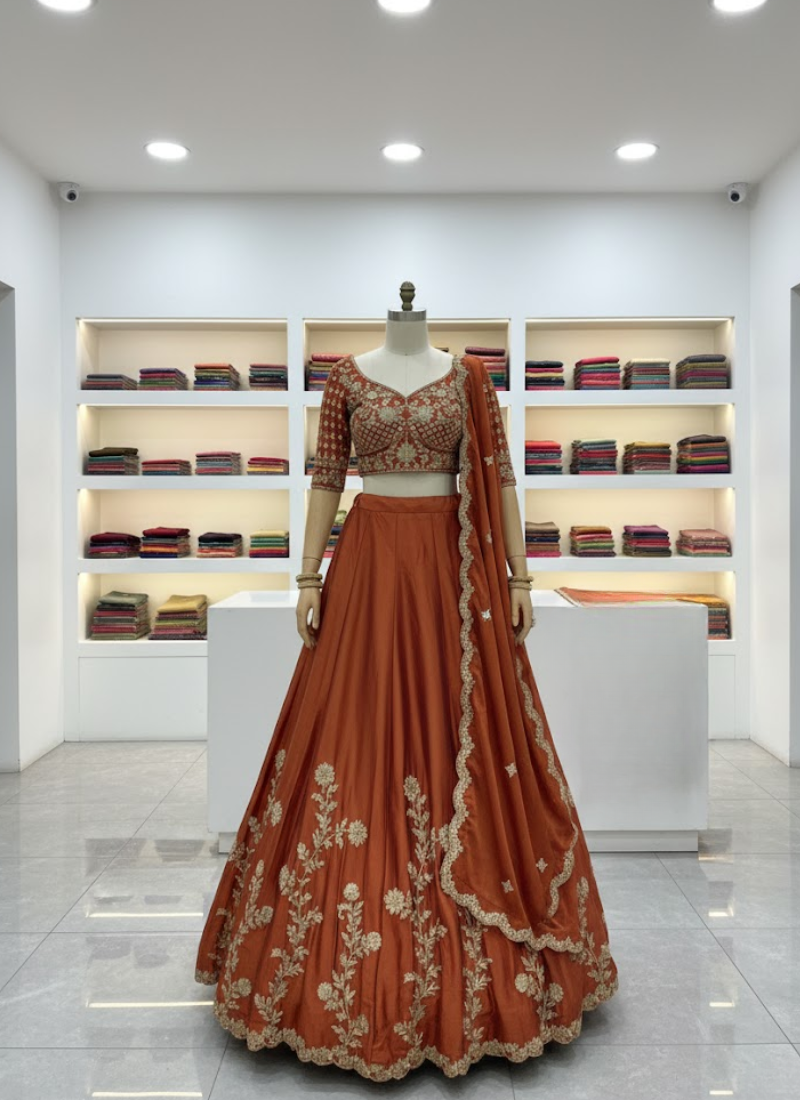 Premium Net Lehenga with Sequins Embroidery & Dupatta – Semi Stitched