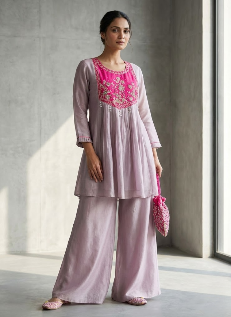 Premium Kurti Palazzo Set with Handwork & Latkans