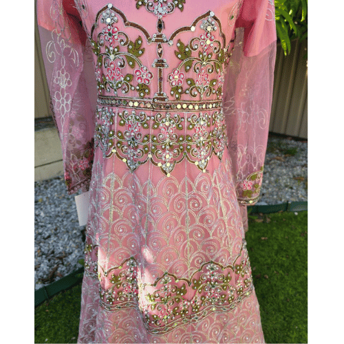 Pink Pakistani Anarkali Suit – Net Fabric with Embroidery