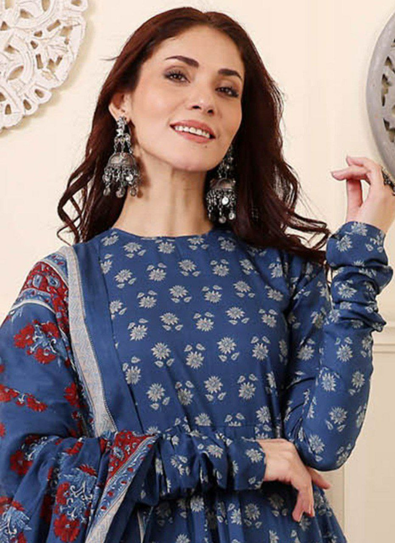 Rayon Print Anarkali Dress with Cotton Blend Dupatta