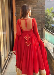 Red Anarkali Gown in Heavy Faux Blooming with Plazzo & Dupatta 4