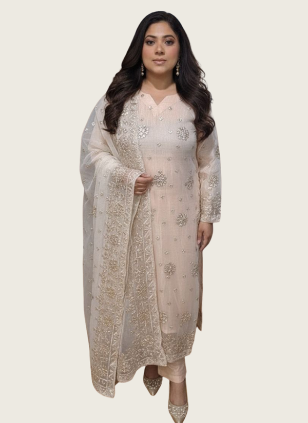 Peach Kota Salwar Kameez with Handmade Gota Patti Work