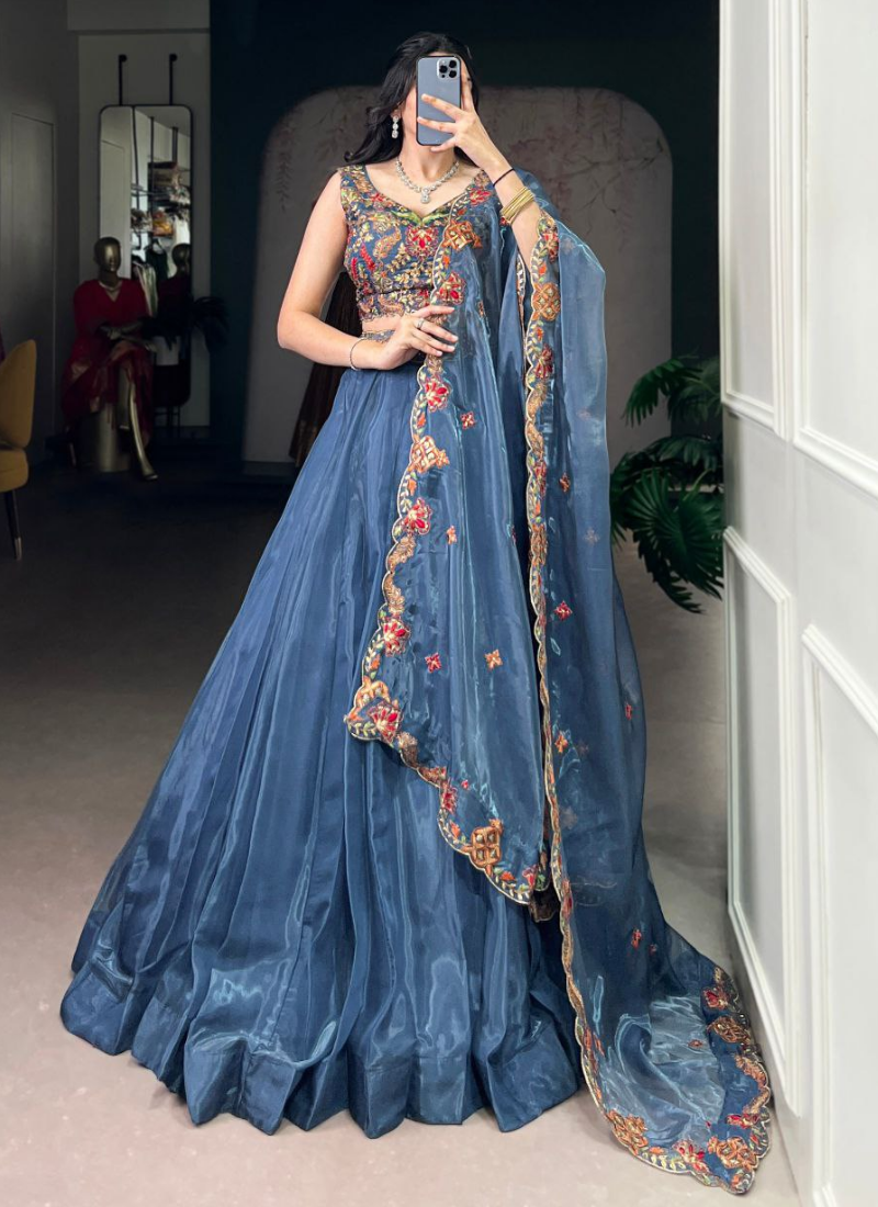 Chanda Silk Sequins Embroidered Lehenga Set