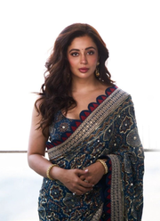 Ajrak Printed Silk Saree – Digital Print, Mirror & Sequins Handwork with Satin Blouse 7