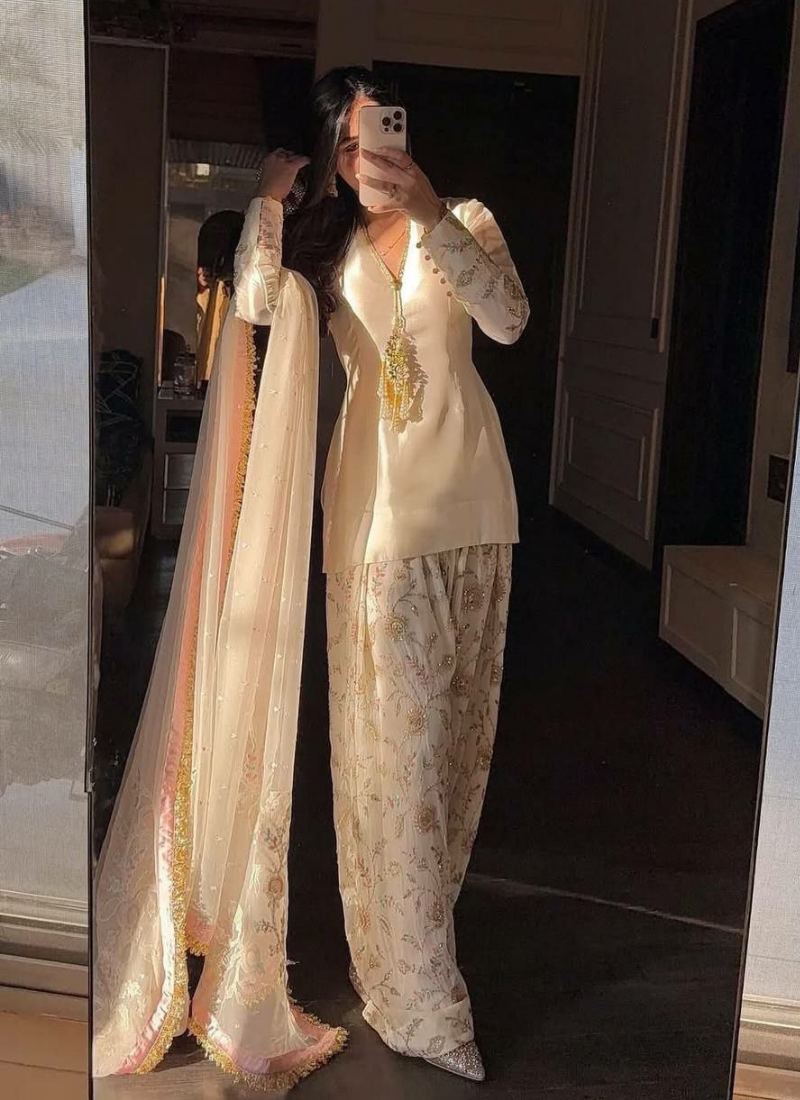 Glass Satin Palazzo Set with Organza Dupatta Australia