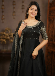 Crunchy Silk Anarkali Dress with Embroidery & Dupatta (Sizes S–XXXL) 6