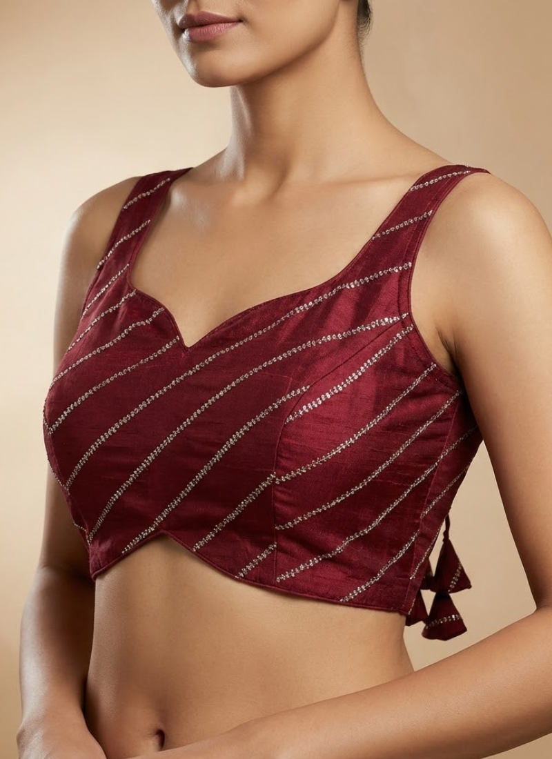 Heavy Vichitra Silk Sleeveless Blouse with Jari Work