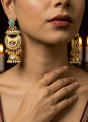 Sea Green Red Golden Kashmiri Earrings 2