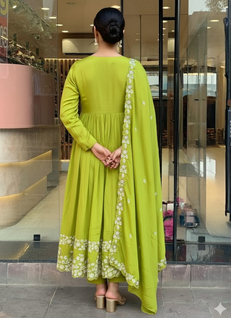 Lemon Yellow Chinon Kurta Set with Dupatta - View 7