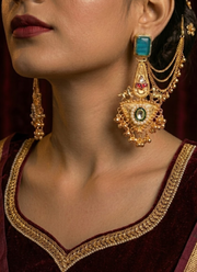 Sea Blue Golden Kashmiri Earrings 5