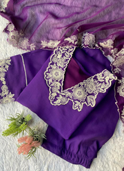 Punjabi Suit in Roman Silk with Embroidery Work + Organza Dupatta 6