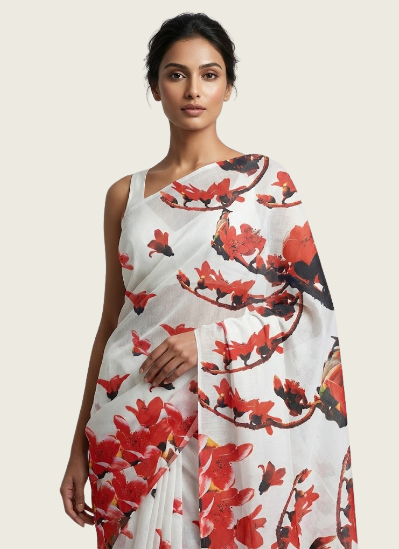 Cotton Linen Saree with Soft Drape