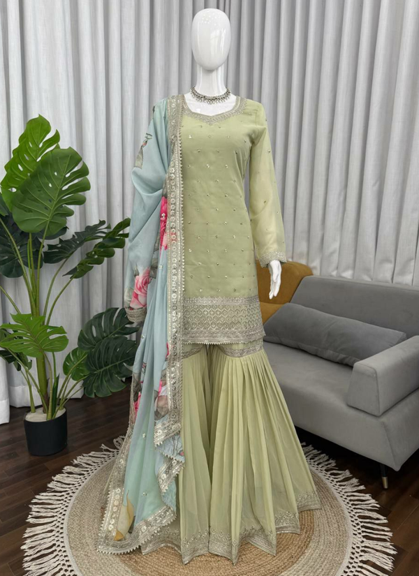 Georgette Sharara Set with Silk Dupatta Glow