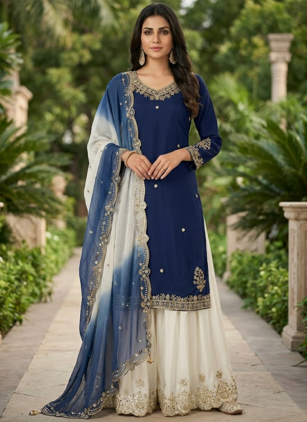 French Crepe Salwar Suit with Organza Dupatta