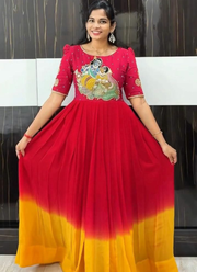 Georgette Kalamkari Anarkali Dress with Maggam Handwork (Sizes M–XXL) 6