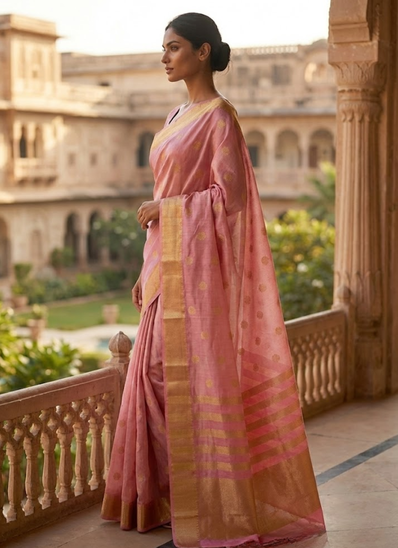 Light Pink Banarasi Tissue Silk Saree