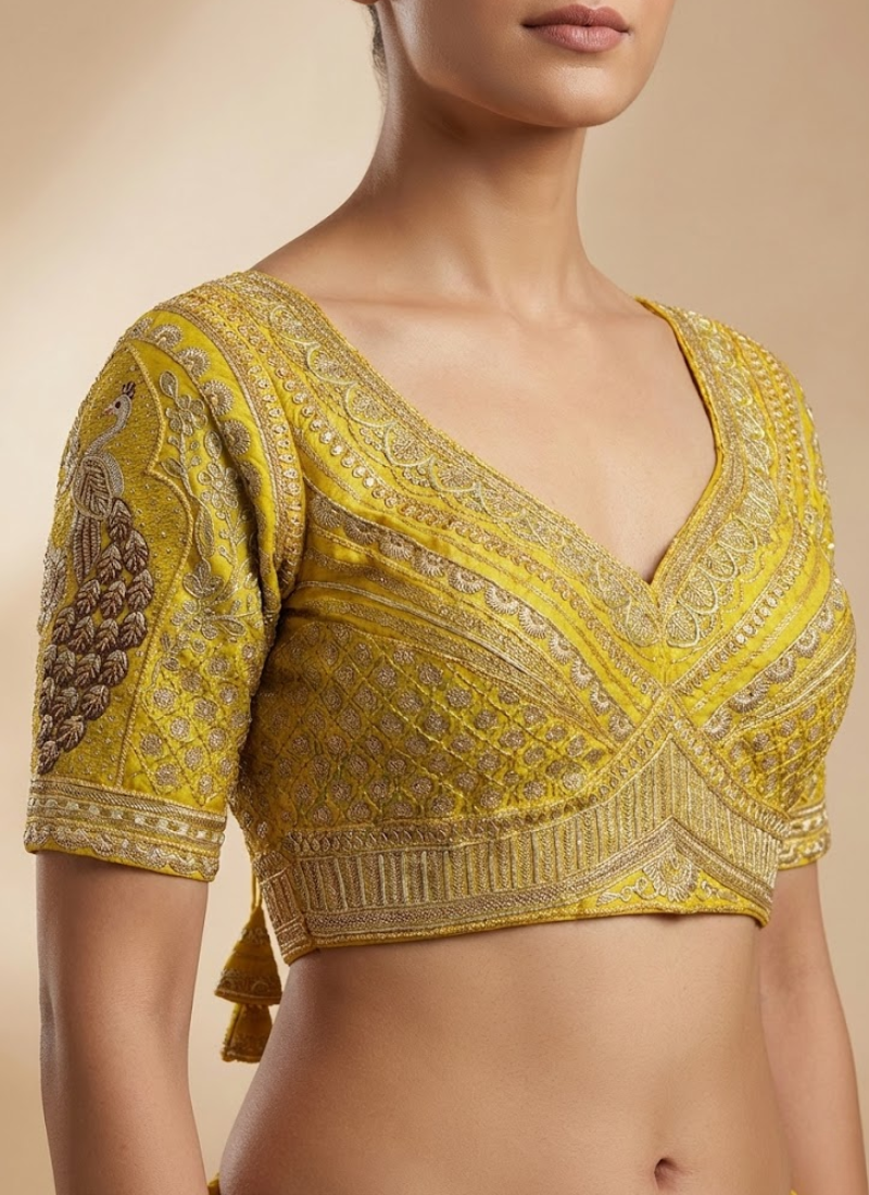 Roman Silk Women’s Blouse with Heavy Embroidery & Back‑Open Design