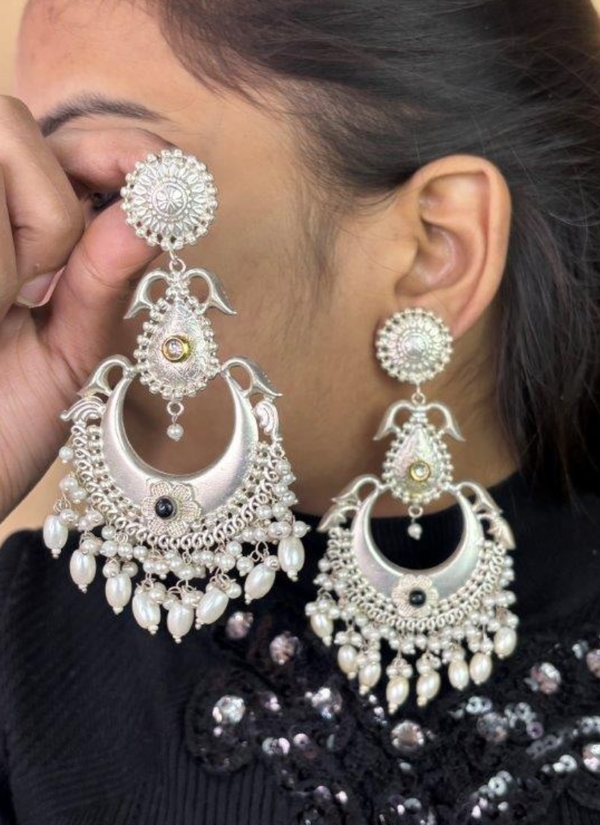 Silver Polished Panchi Fusion Earrings