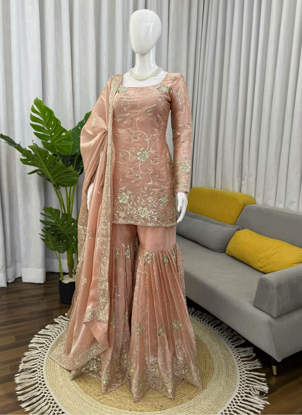 JMC Silk Sharara Set with Embroidered Dupatta