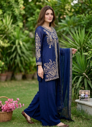 Rangoli Silk Kurti Palazzo Set with Embroidered Dupatta 8