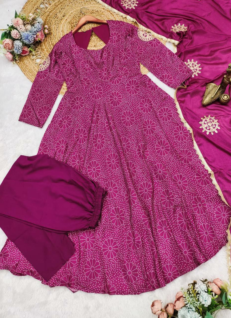 Chinon Silk Anarkali Suit with Elegant Embroidery Detailing