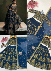 Heavy Chinon Silk Lehenga Choli with Sequins & Zari Embroidery + Lace Dupatta 7
