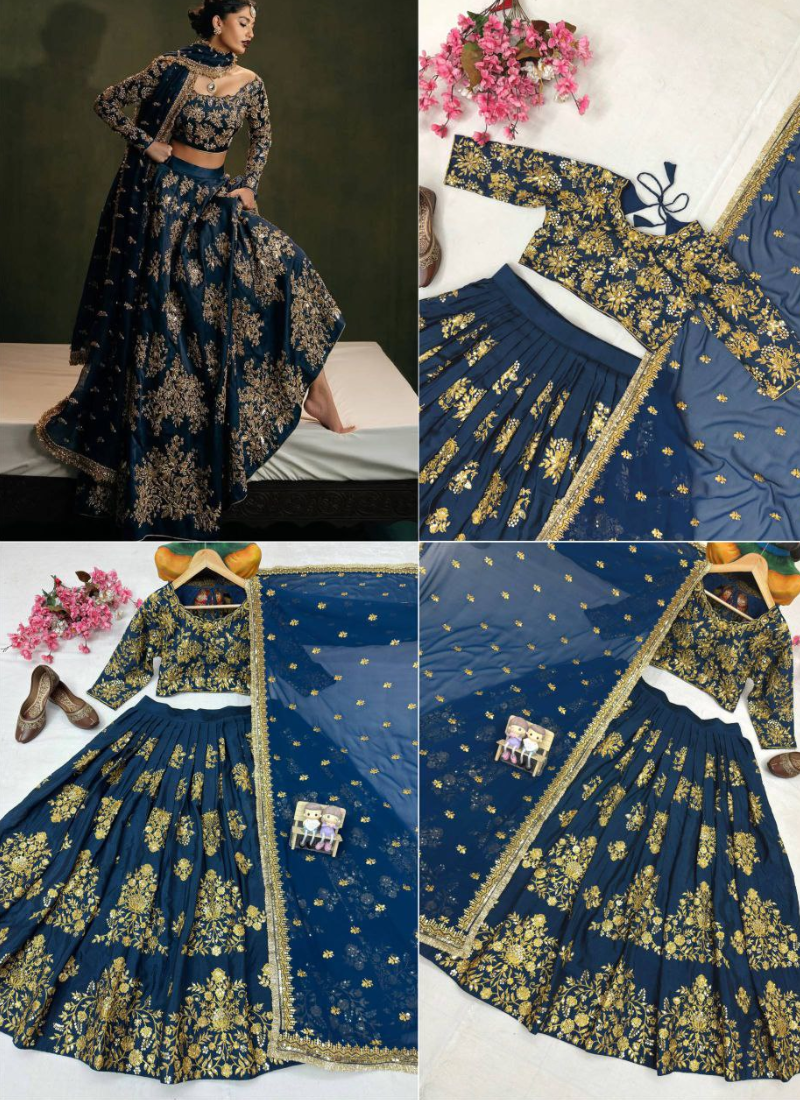 Heavy Chinon Silk Lehenga Choli with Sequins & Zari Embroidery + Lace Dupatta