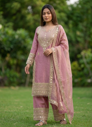 Women’s Fendy Silk Embroidered Sharara Kurta Dupatta Set 2