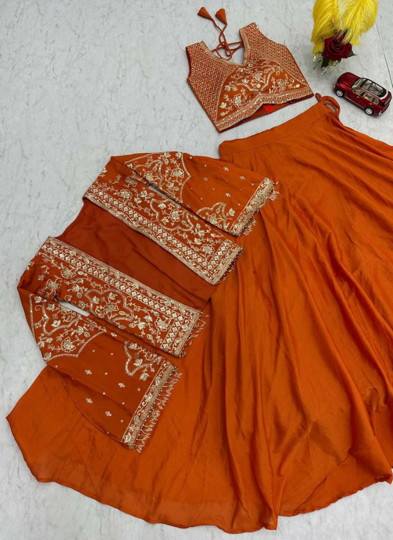 Chinon Lehenga Choli with Embroidered Jacket