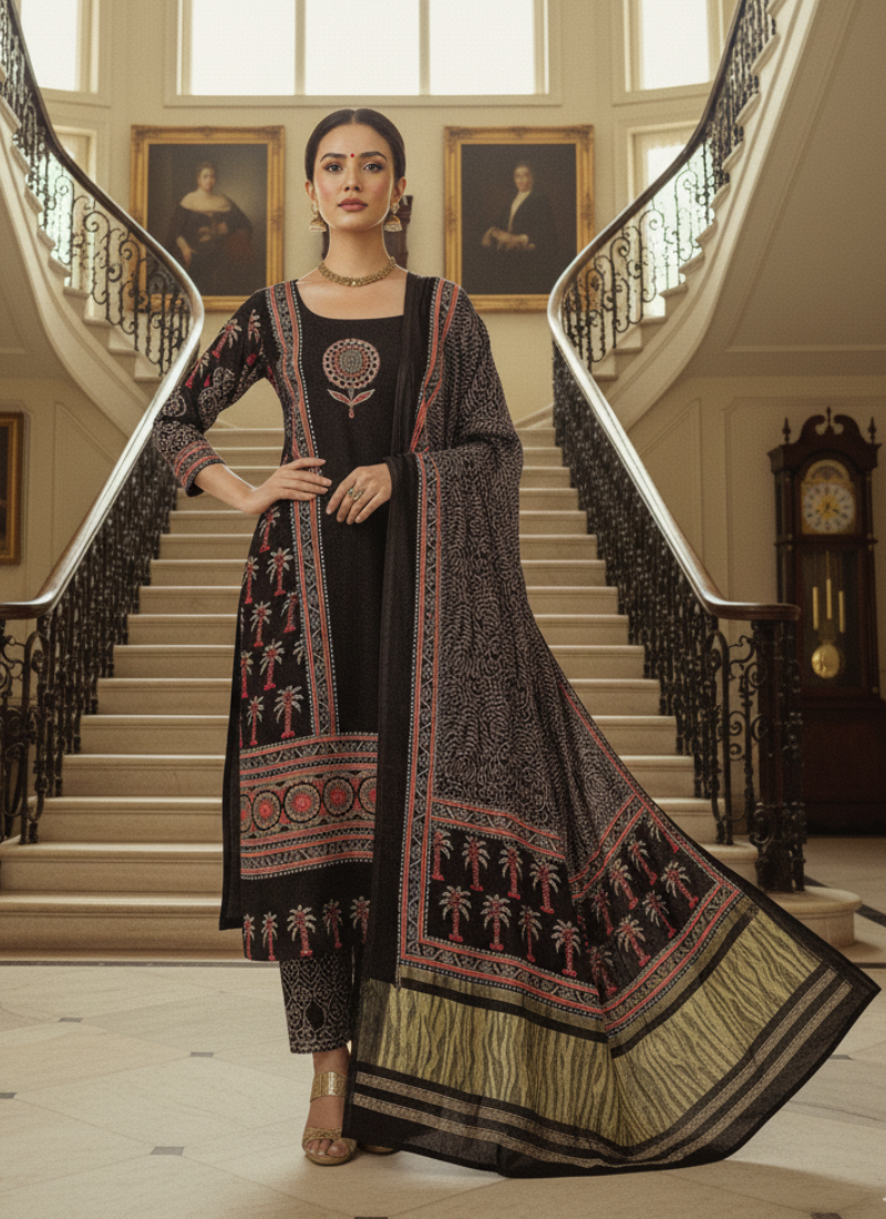 Green Ajrak Salwar Suit – Pure Modal with Jari Border Dupatta