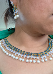 Diamond Cut Necklace & Earring Set with Green Stone 6