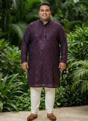Plus Size Men's Lucknowi Kurta Pyjama Set | Designer Indian Fashion Australia 1