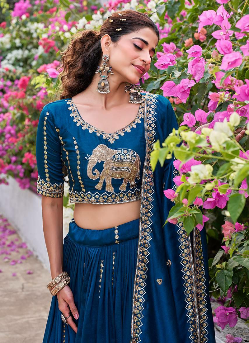 Vichitra Lehenga Choli with Sequin Embroidery