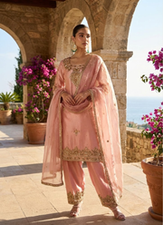 Natural Silk Palazzo Suit with Sequins & Pearl Moti Hand Work + Dupatta 6