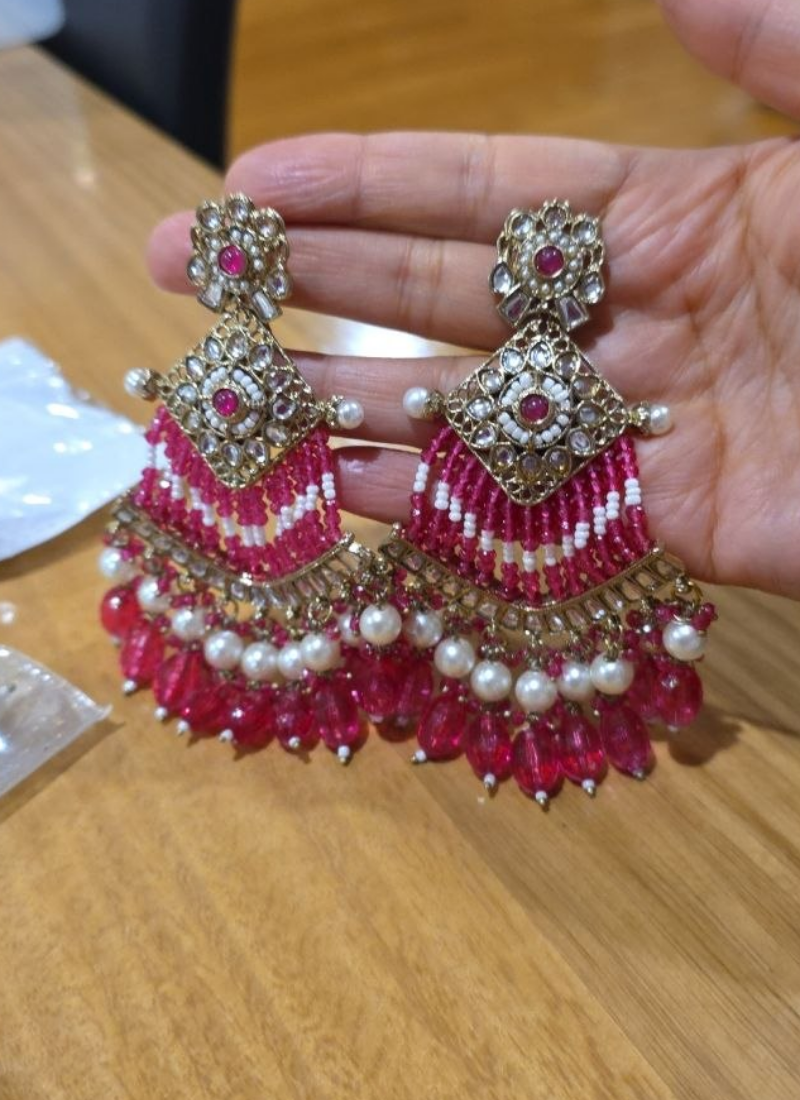 Gautami Kundan Earrings – Brass Base with Moti Work - View 3