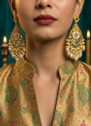 Yellow Kundan Earrings with Moti Work 6