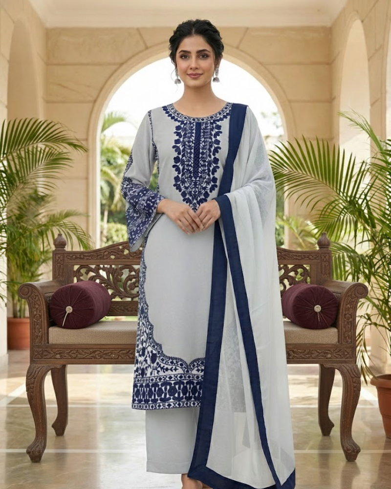 Fox Georgette Salwar Suit – Embroidery Work with Plazzo & Dupatta