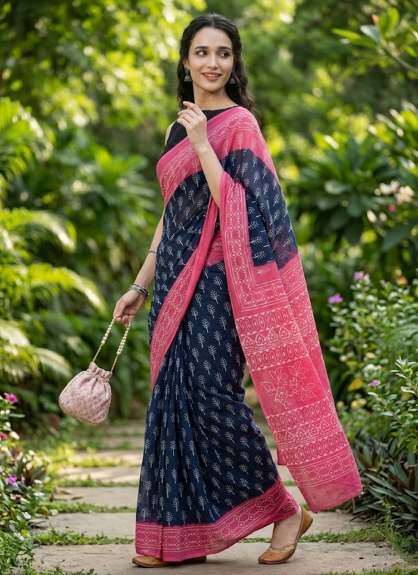 Pure Jaypuri Mulmul Saree with Blouse