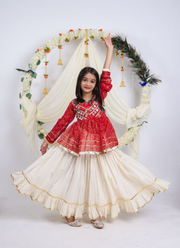 Children Girls Navratri Kora Cotton Lehenga Top Set 6
