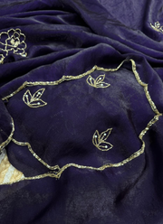 Dark Purple Silk Saree with Katdana & Pearl Handwork + Blouse Piece 6