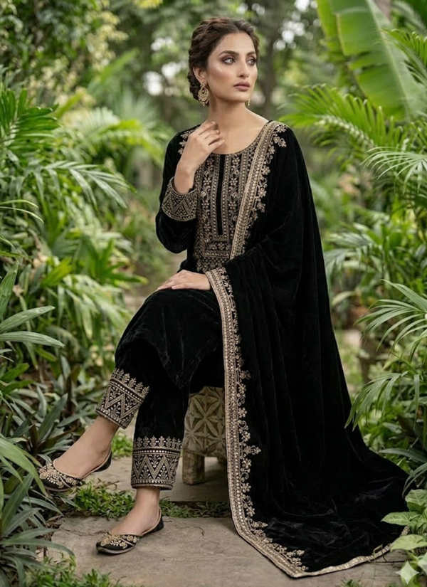 Velvet Embroidered Salwar Suit