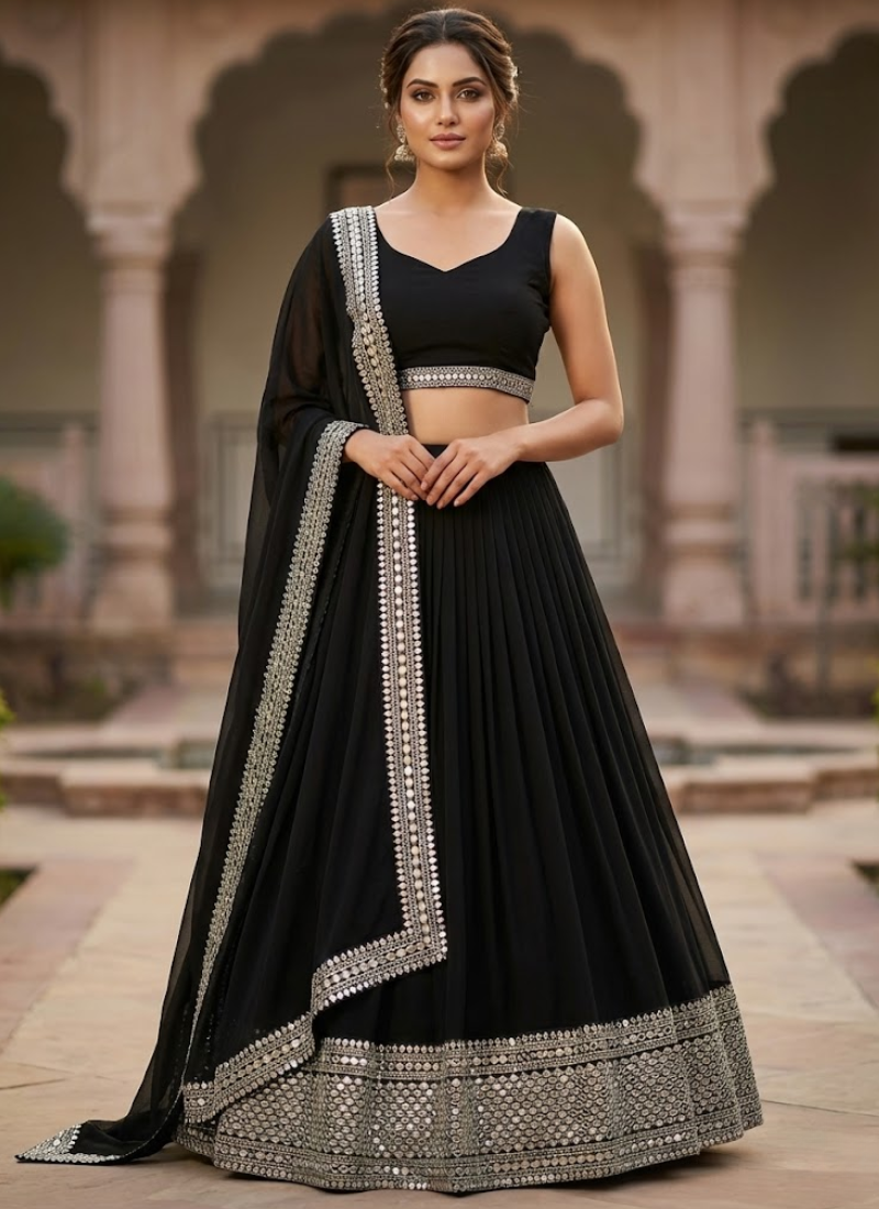 Faux Georgette Cocktail Lehenga Choli with Thread & Sequins Embroidery + Lace Dupatta