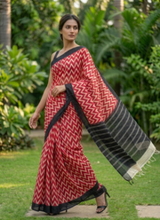 Red Pure Cotton Mulmul Saree with Blouse 2