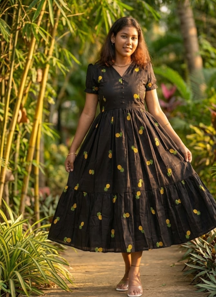 Premium Mull Cotton Anarkali Gown with Heart Embroidery Elegance
