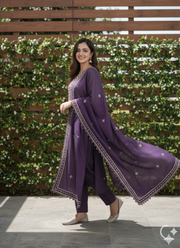 Dark Purple Shimary Silk Salwar Suit with Mirror Work 5