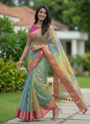 Pure Resham Muslin Banarasi Saree with Blouse 5