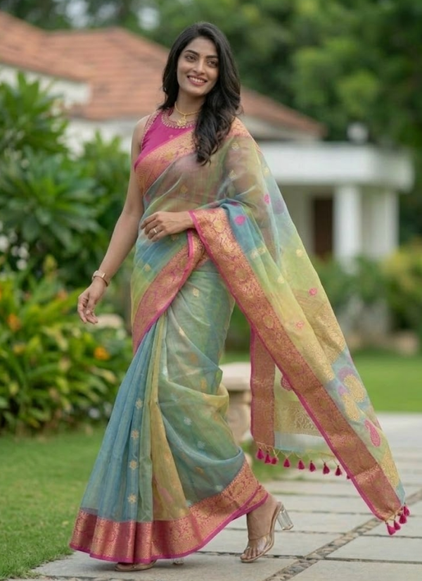 Pure Resham Muslin Banarasi Saree with Blouse