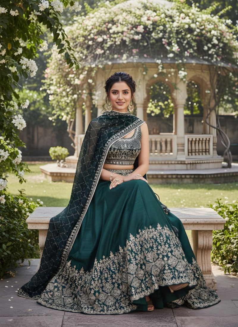 Tapeta Silk Lehenga Choli with Zari Embroidery + Faux Georgette Dupatta