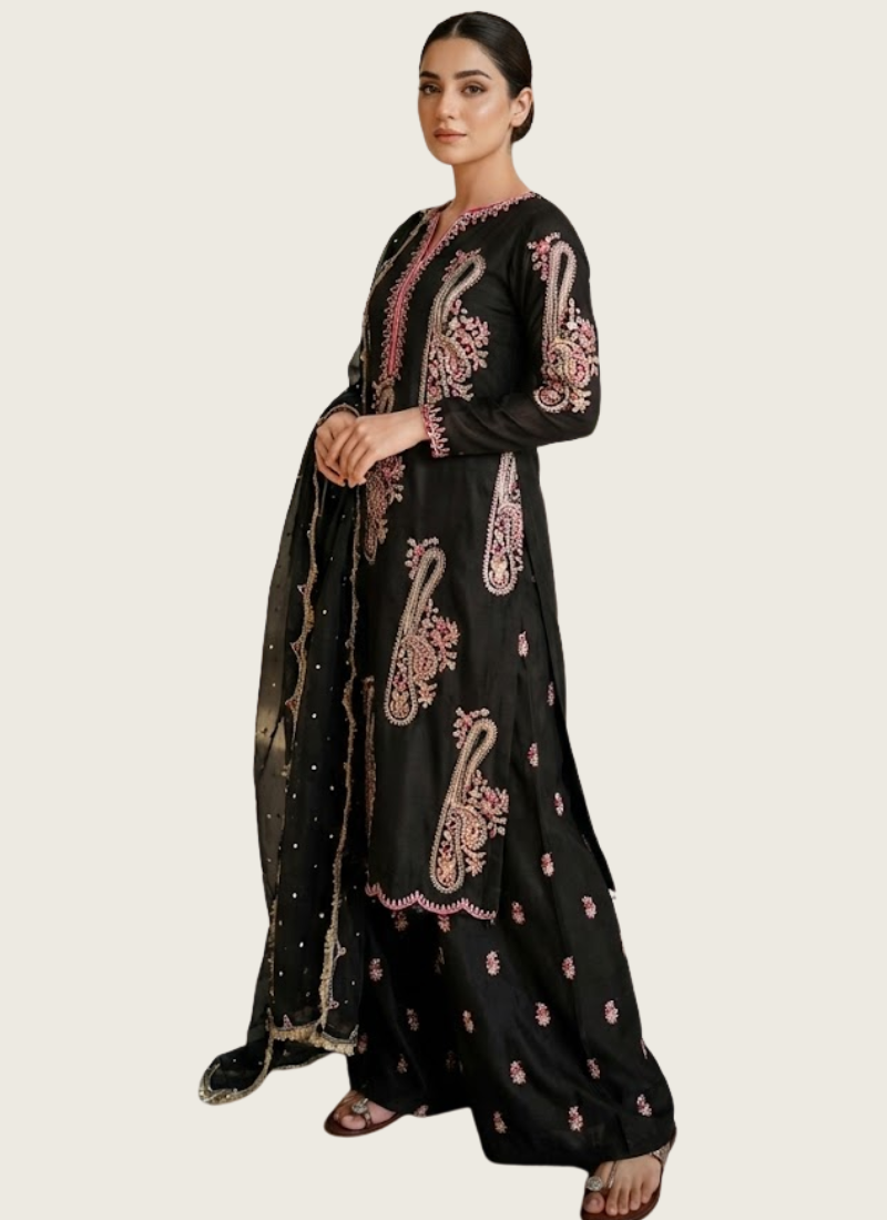 Heavy Chinon Palazzo Suit with Sequins Embroidery + Dupatta