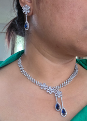 Diamond Cut Necklace & Earring Set with Blue Stone 6